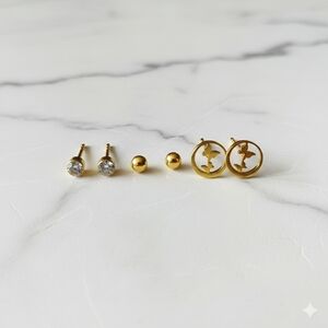 Gold Stainless Steel Earrings Set